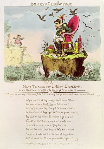 La sedia di Elba di Boney, pubblicata da S. Knight, Londra, 5 maggio 1814 da George Cruikshank
